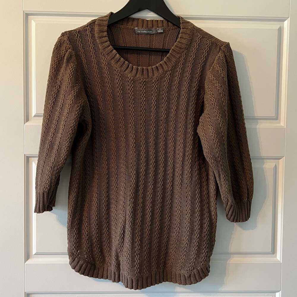 NY Collection 3/4 sleeve sweater, XL, brown